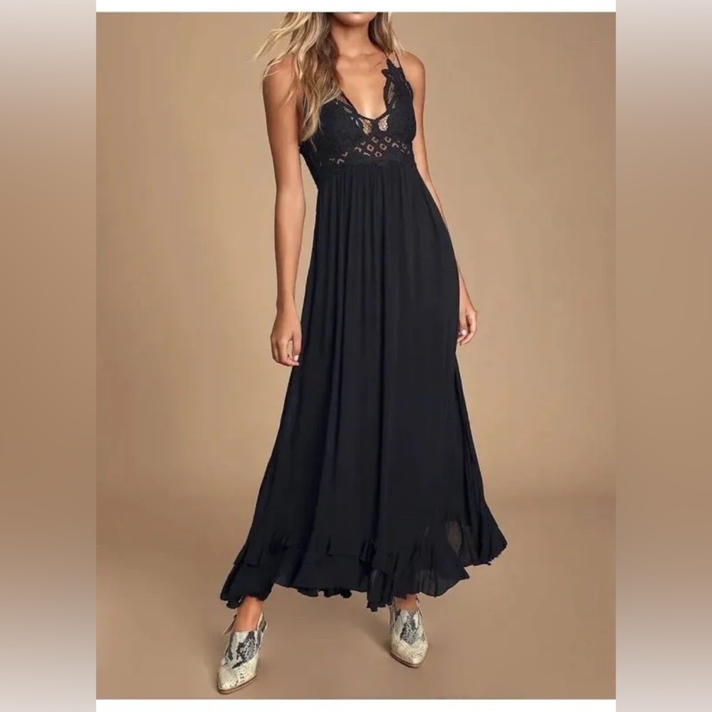 Free People One- Black Adella Maxi Slip Dress- Sz. L